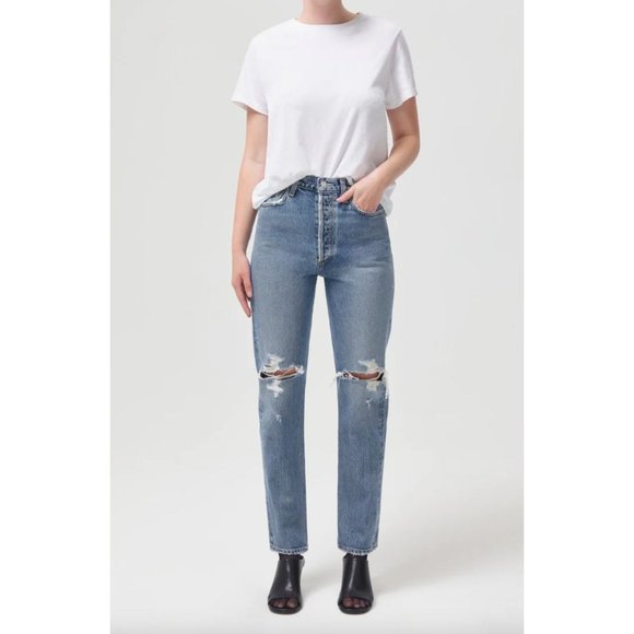 Agolde 90's Pinch Waist High Rise Destroyed Jeans in Rule Size 27